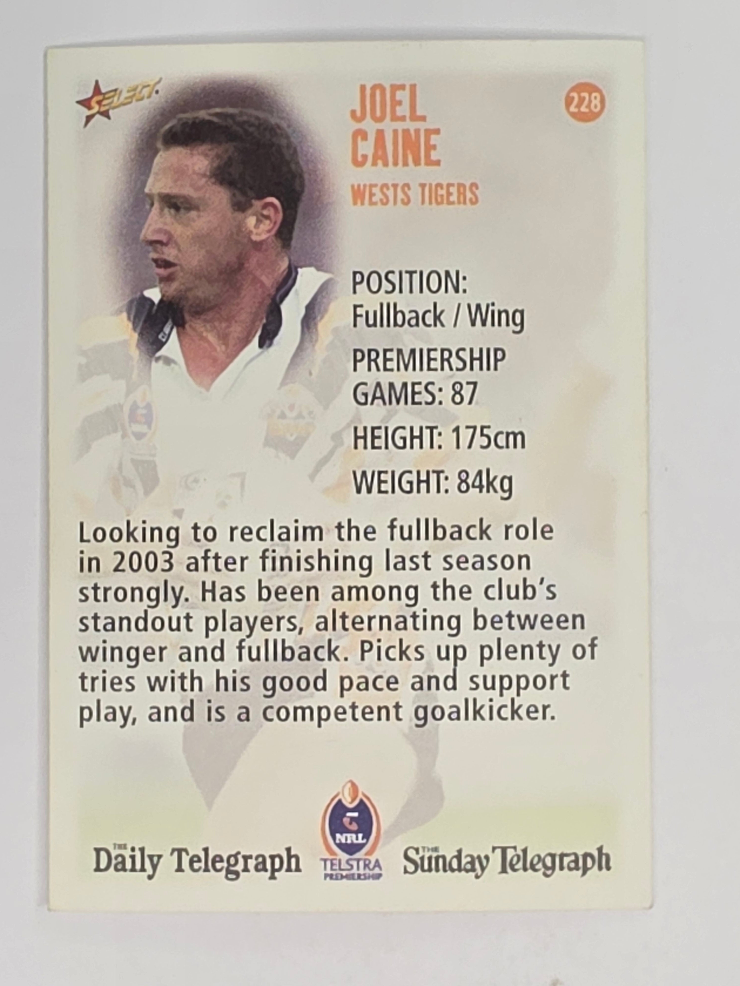 NRL 2003 Daily Telegraph | #228 | Joel Caine | Wests Tigers