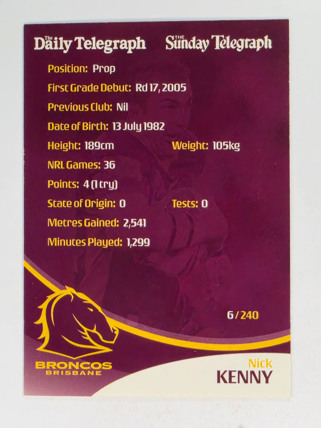 NRL 2009 Daily Telegraph | #006 | Nick Kenny | Brisbane Broncos