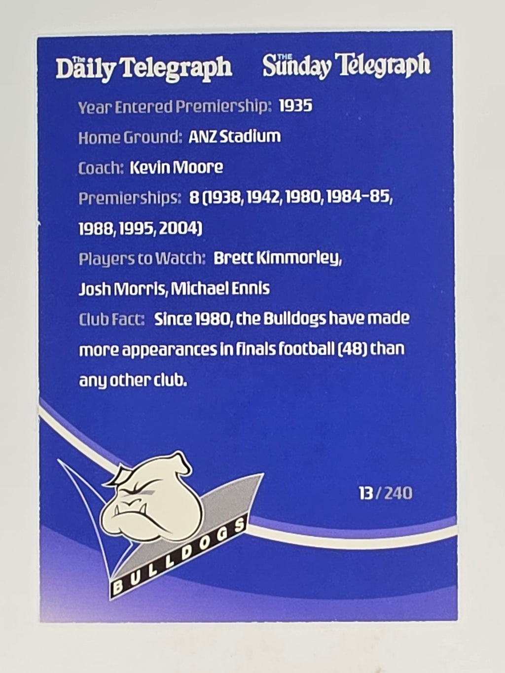 NRL 2009 Daily Telegraph | #013 | Logo | Canterbury Bankstown Bulldogs