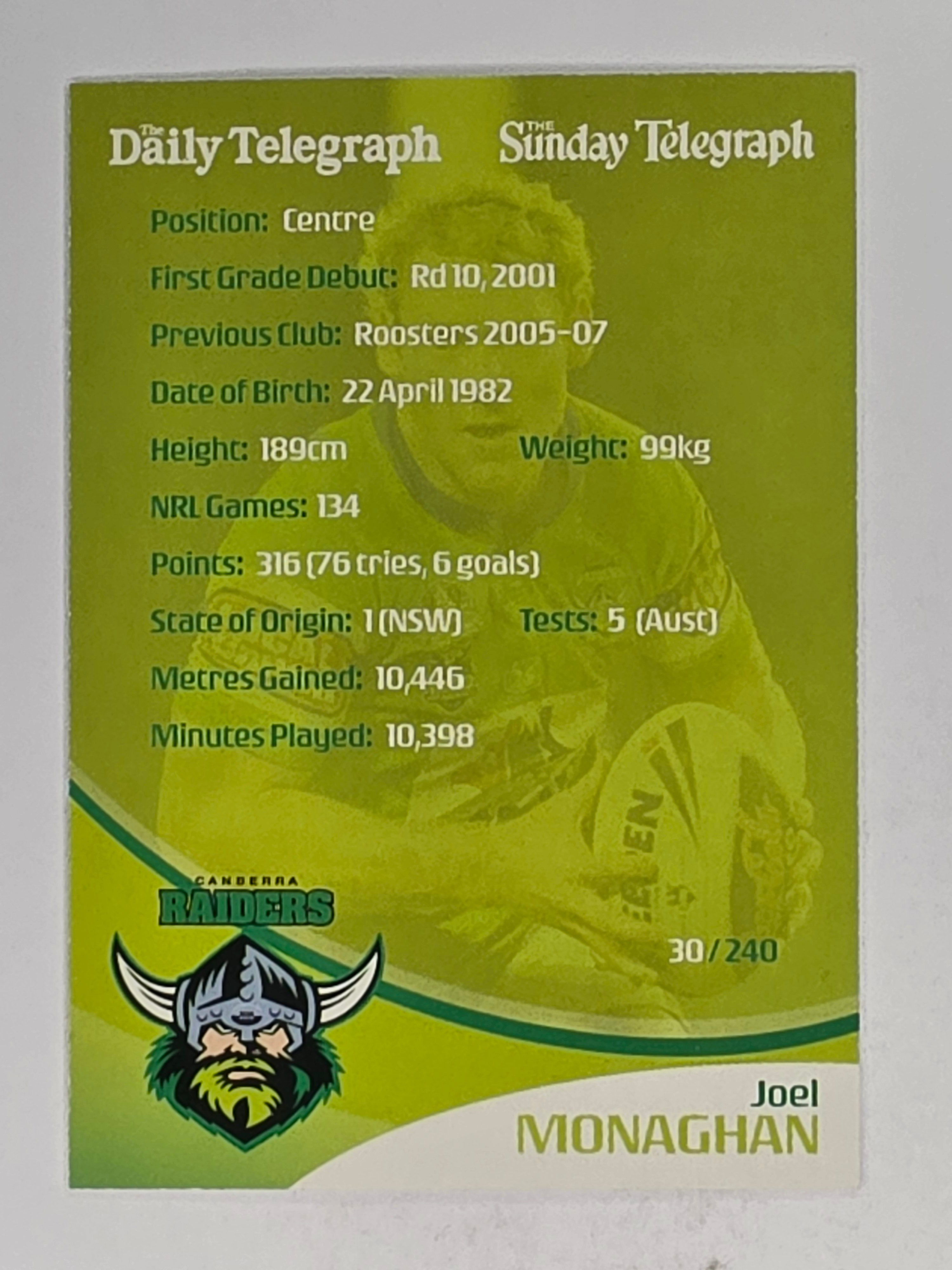 NRL 2009 Daily Telegraph | #030 | Joel Monaghan | Canberra Raiders