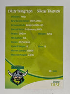 NRL 2009 Daily Telegraph | #036 | Dane Tilse | Canberra Raiders
