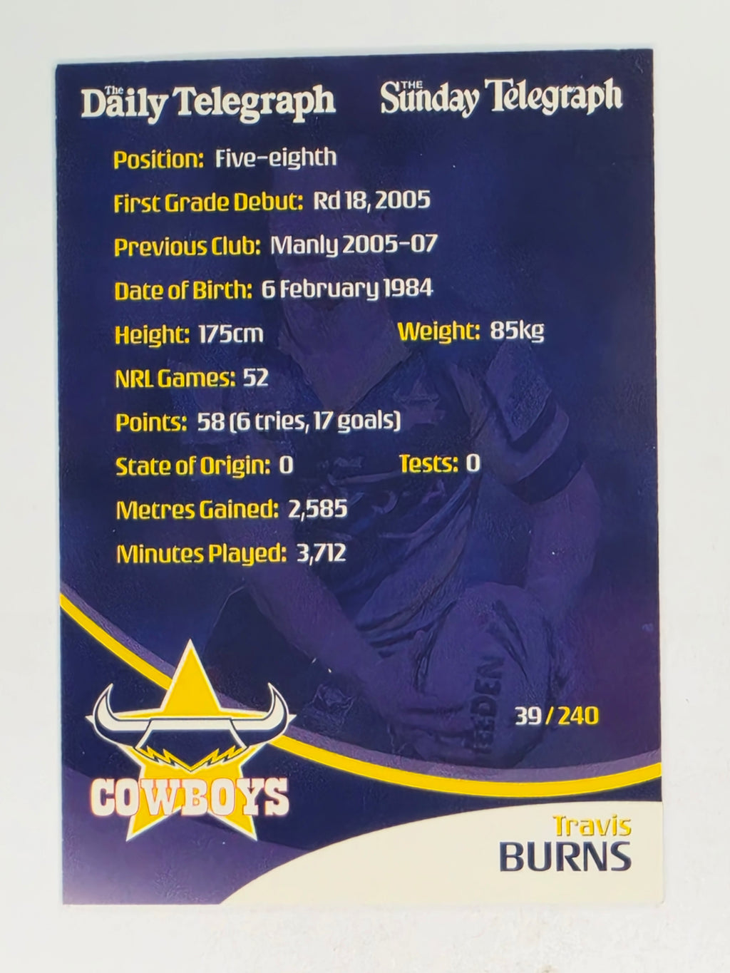 NRL 2009 Daily Telegraph | #039 | Travis Burns | North Queensland Cowboys