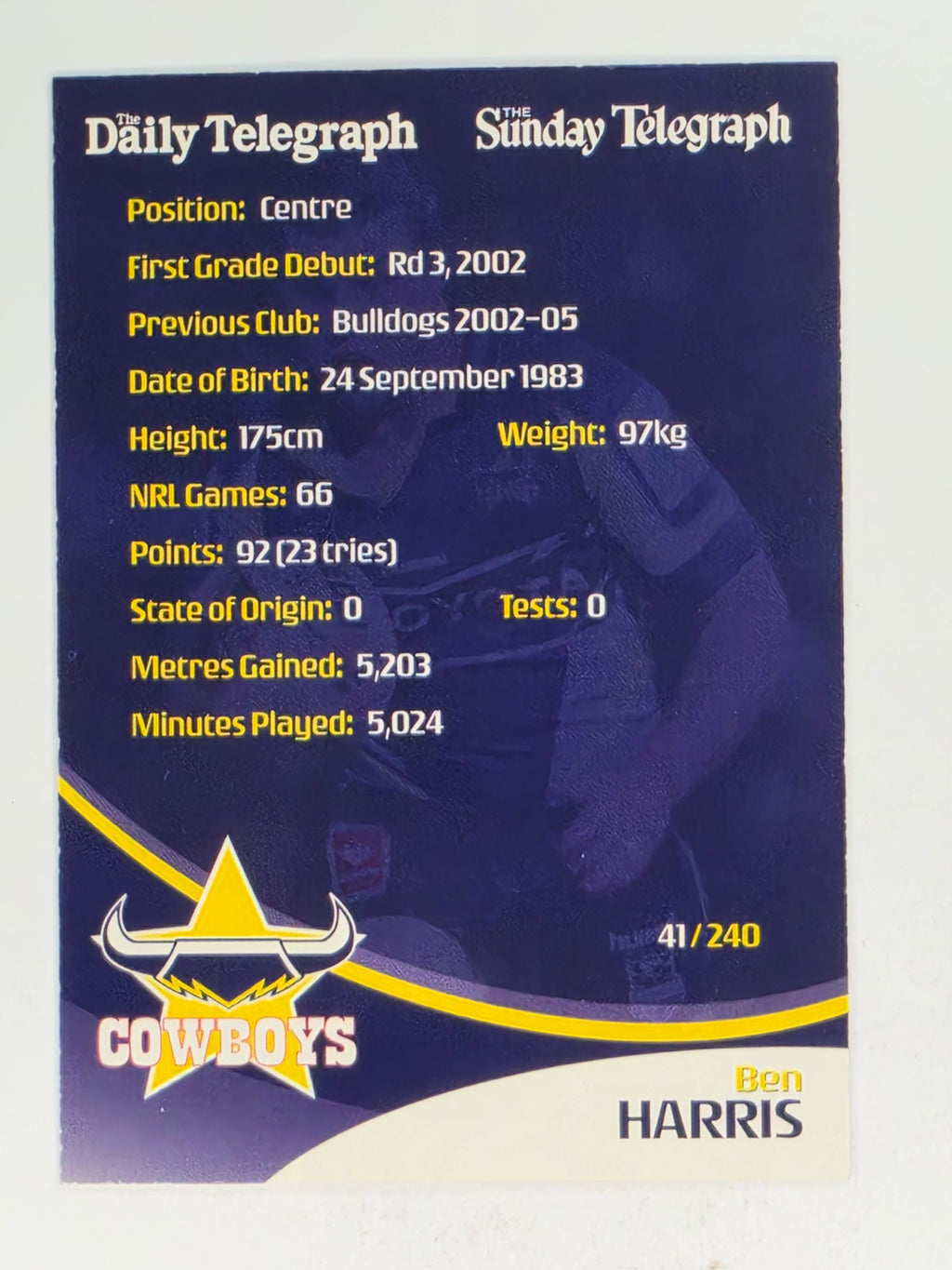 NRL 2009 Daily Telegraph | #041 | Ben Harris | North Queensland Cowboys