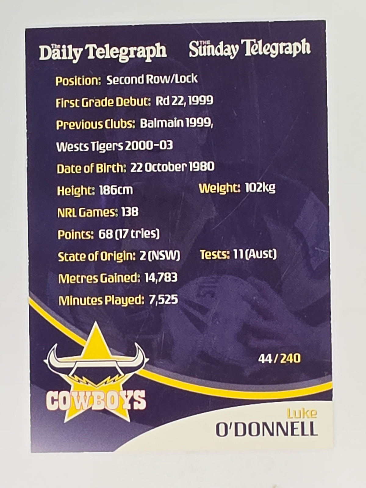 NRL 2009 Daily Telegraph | #044 | Luke O'Donnell | North Queensland Cowboys