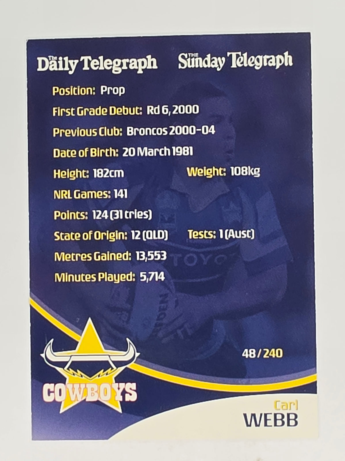 NRL 2009 Daily Telegraph | #048 | Carl Webb | North Queensland Cowboys