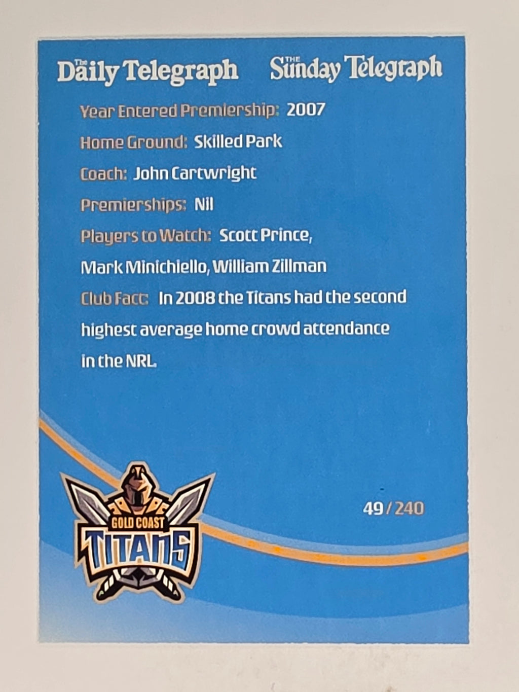 NRL 2009 Daily Telegraph | #049 | Logo | Gold Coast Titans