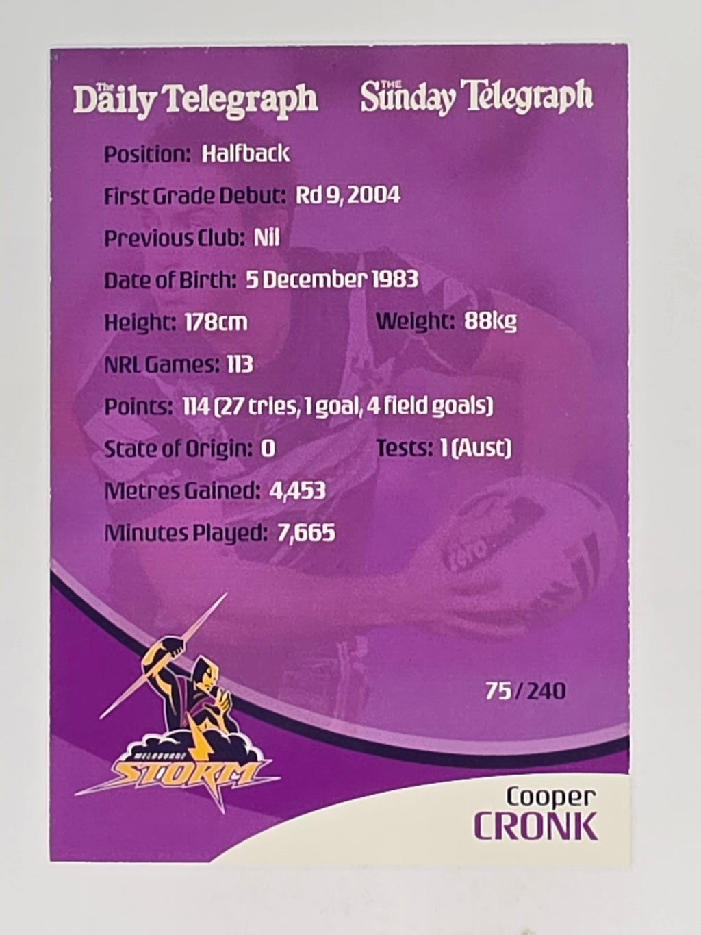 NRL 2009 Daily Telegraph | #075 | Cooper Cronk | Melbourne Storm