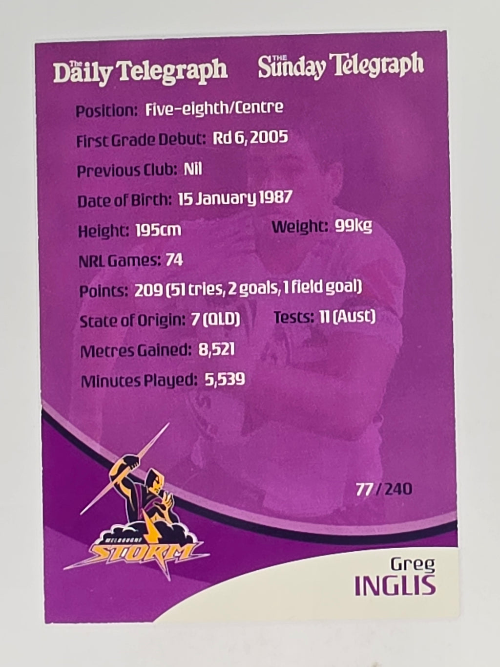 NRL 2009 Daily Telegraph | #077 | Greg Inglis | Melbourne Storm