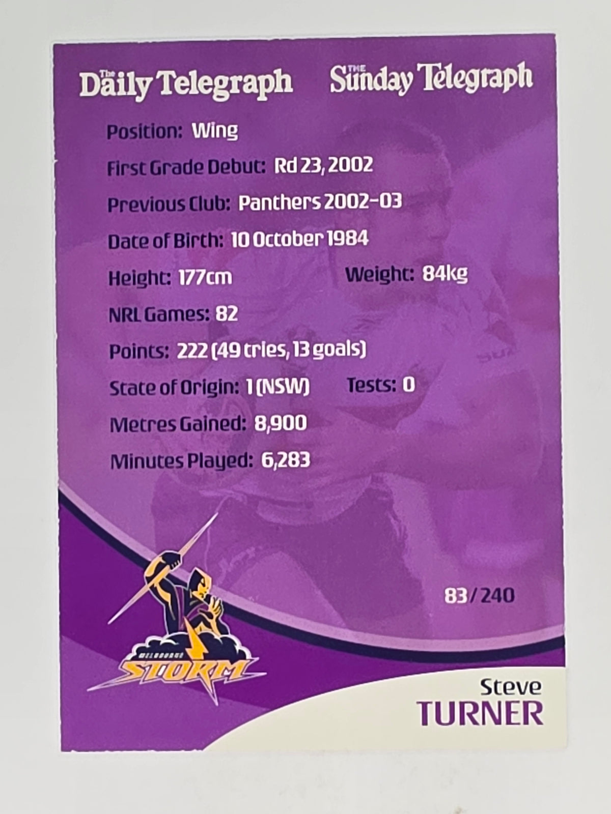 NRL 2009 Daily Telegraph | #083 | Steve Turner | Melbourne Storm