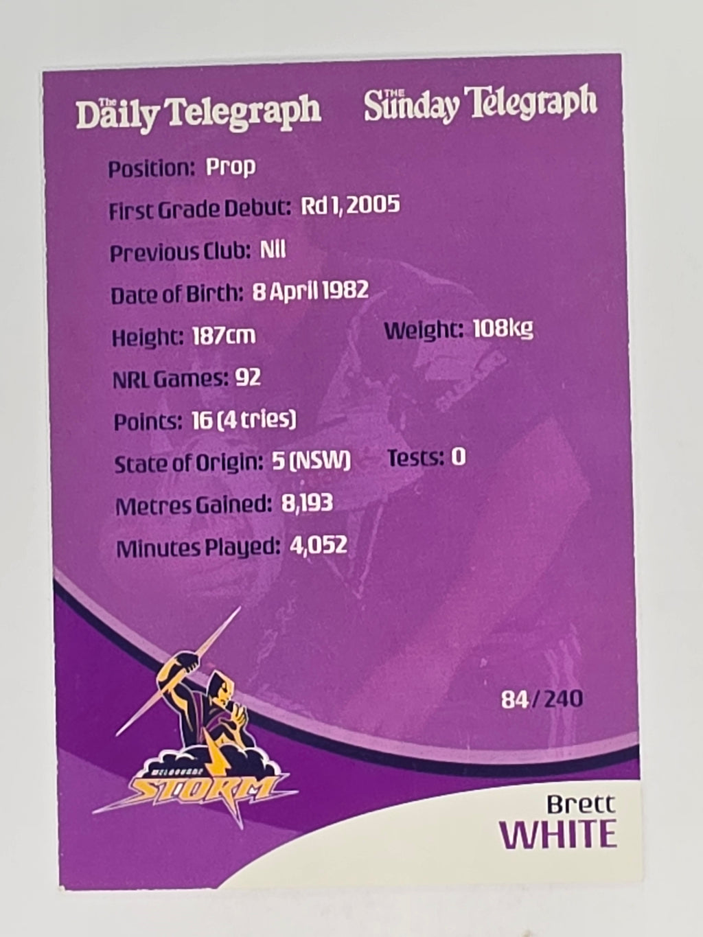 NRL 2009 Daily Telegraph | #084 | Brett White | Melbourne Storm