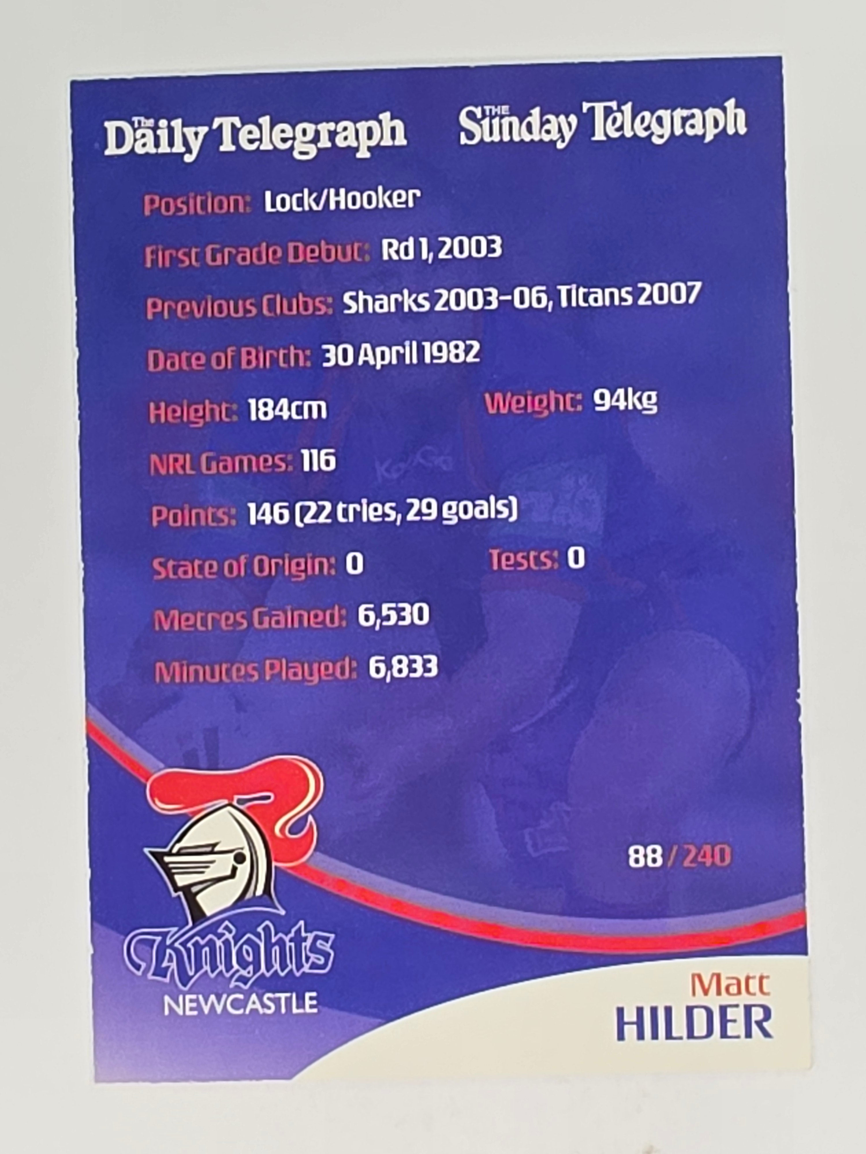 NRL 2009 Daily Telegraph | #088 | Matt Hilder | Newcastle Knights