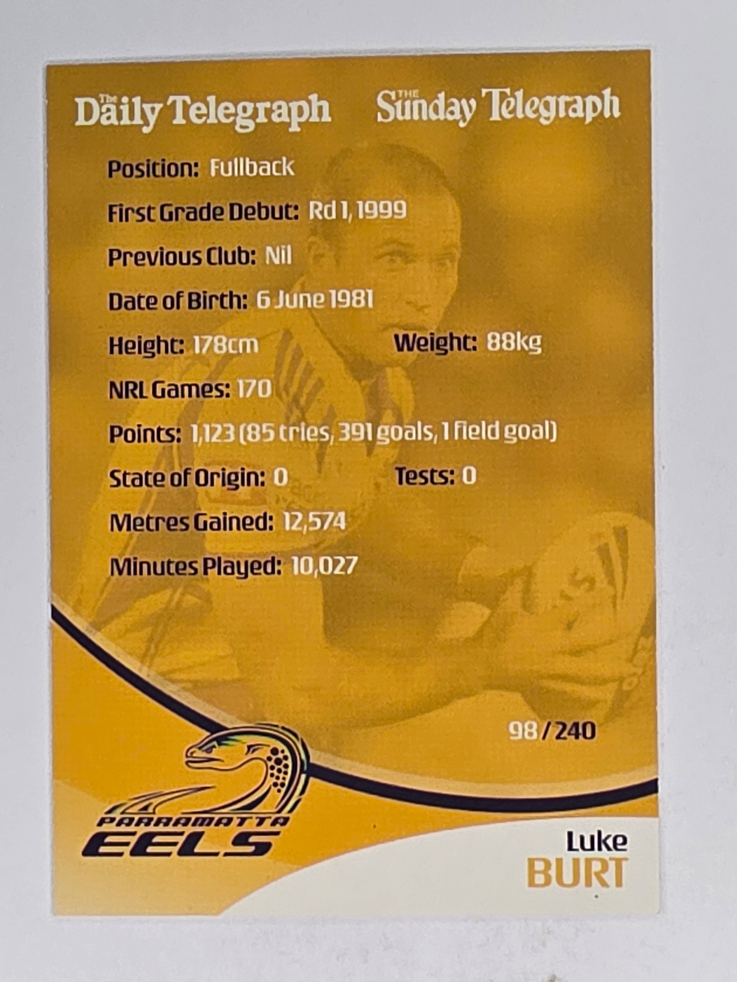 NRL 2009 Daily Telegraph | #098 | Luke Burt | Parramatta Eels