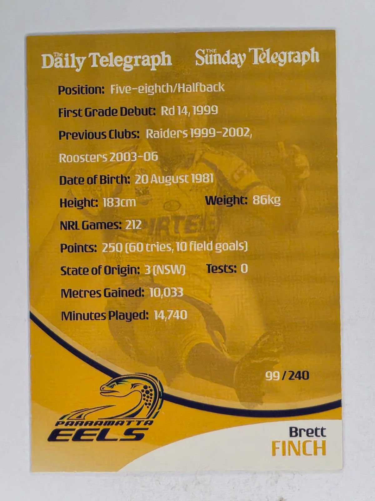 NRL 2009 Daily Telegraph | #099 | Brett Finch | Parramatta Eels
