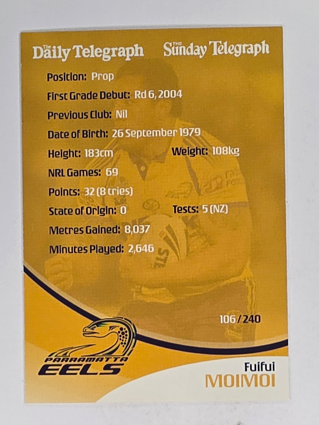 NRL 2009 Daily Telegraph | #106 | Fuifui Moimoi | Parramatta Eels