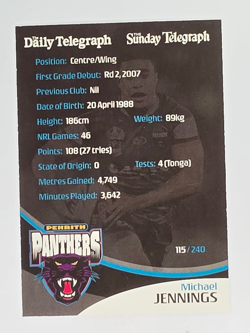 NRL 2009 Daily Telegraph | #115 | Michael Jennings | Penrith Panthers