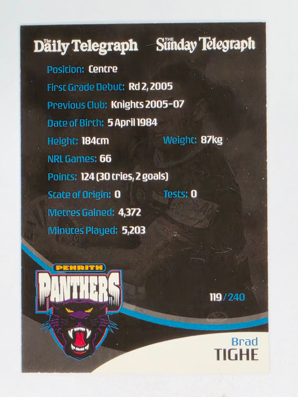 NRL 2009 Daily Telegraph | #119 | Brad Tighe | Penrith Panthers