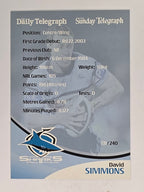 NRL 2009 Daily Telegraph | #131 | David Simmons | Cronulla Sutherland Sharks