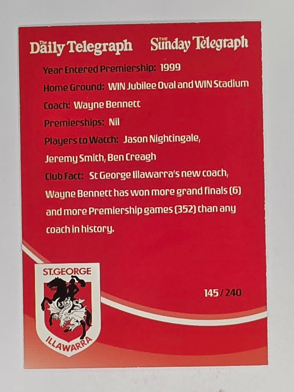 NRL 2009 Daily Telegraph | #145 | Logo | St George Illawarra Dragons