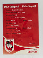 NRL 2009 Daily Telegraph | #148 | Ben Creagh | St George Illawarra Dragons