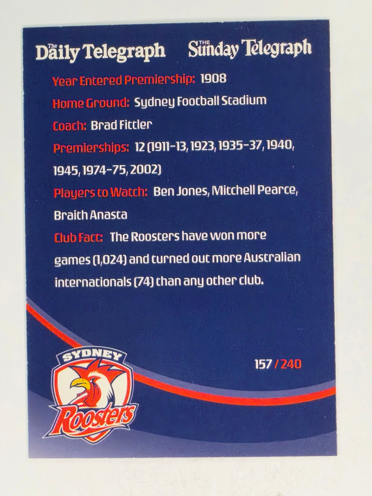 NRL 2009 Daily Telegraph | #157 | Logo | Sydney Roosters