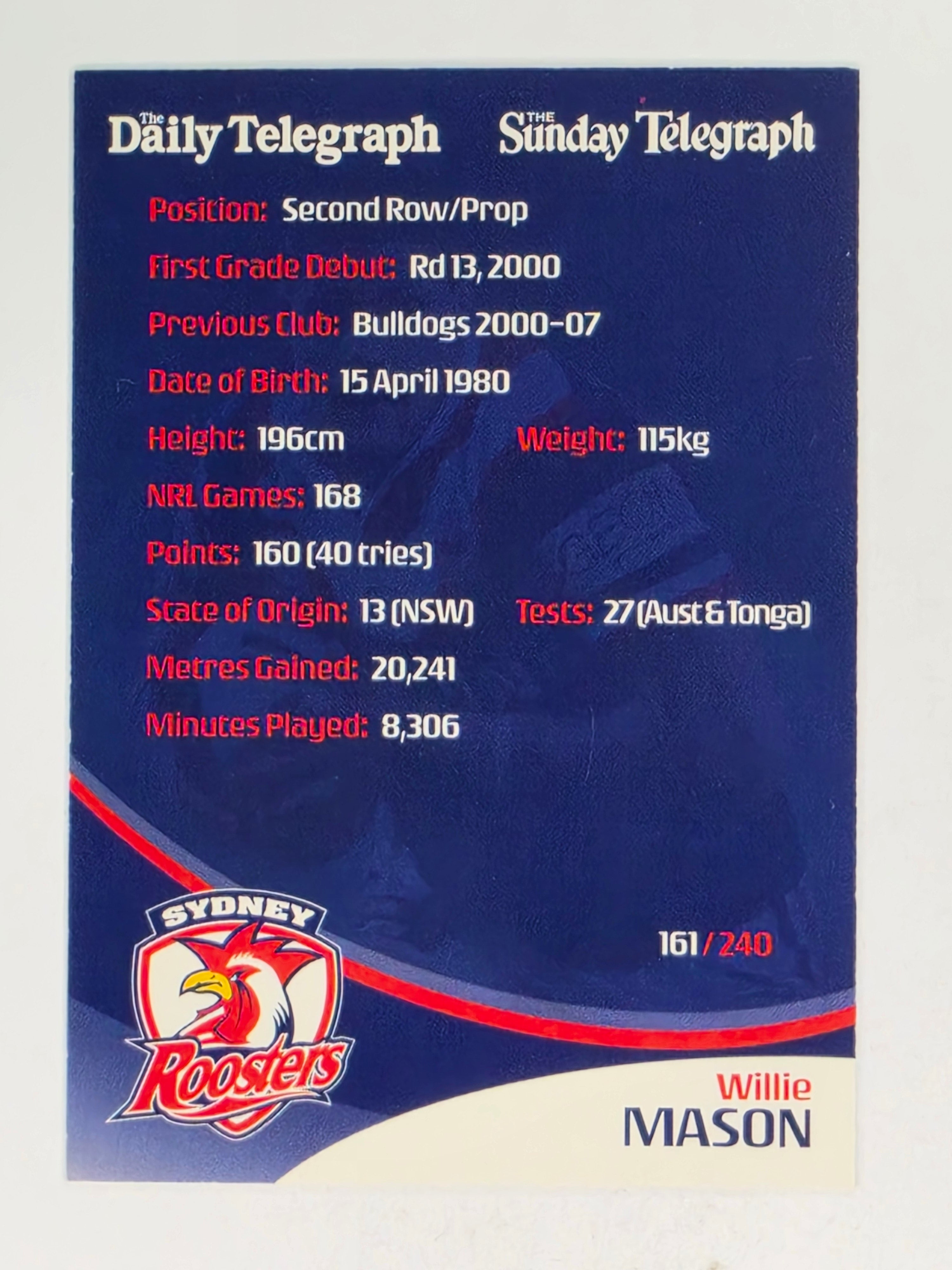 NRL 2009 Daily Telegraph | #161 | Willie Mason | Sydney Roosters