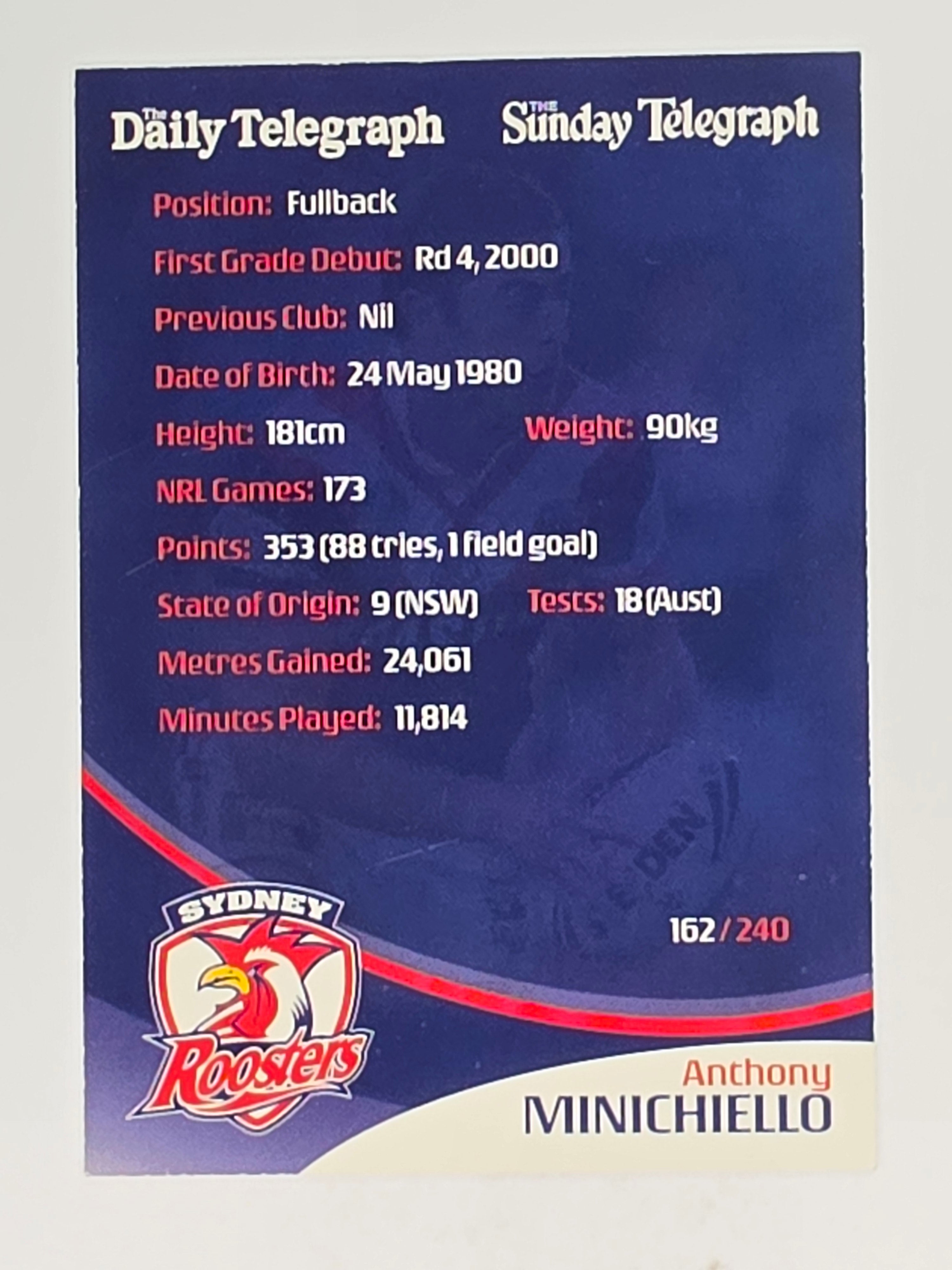 NRL 2009 Daily Telegraph | #162 | Anthony Minichiello | Sydney Roosters