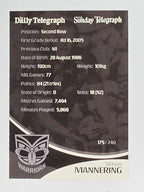 NRL 2009 Daily Telegraph | #175 | Simon Mannering | New Zealand Warriors