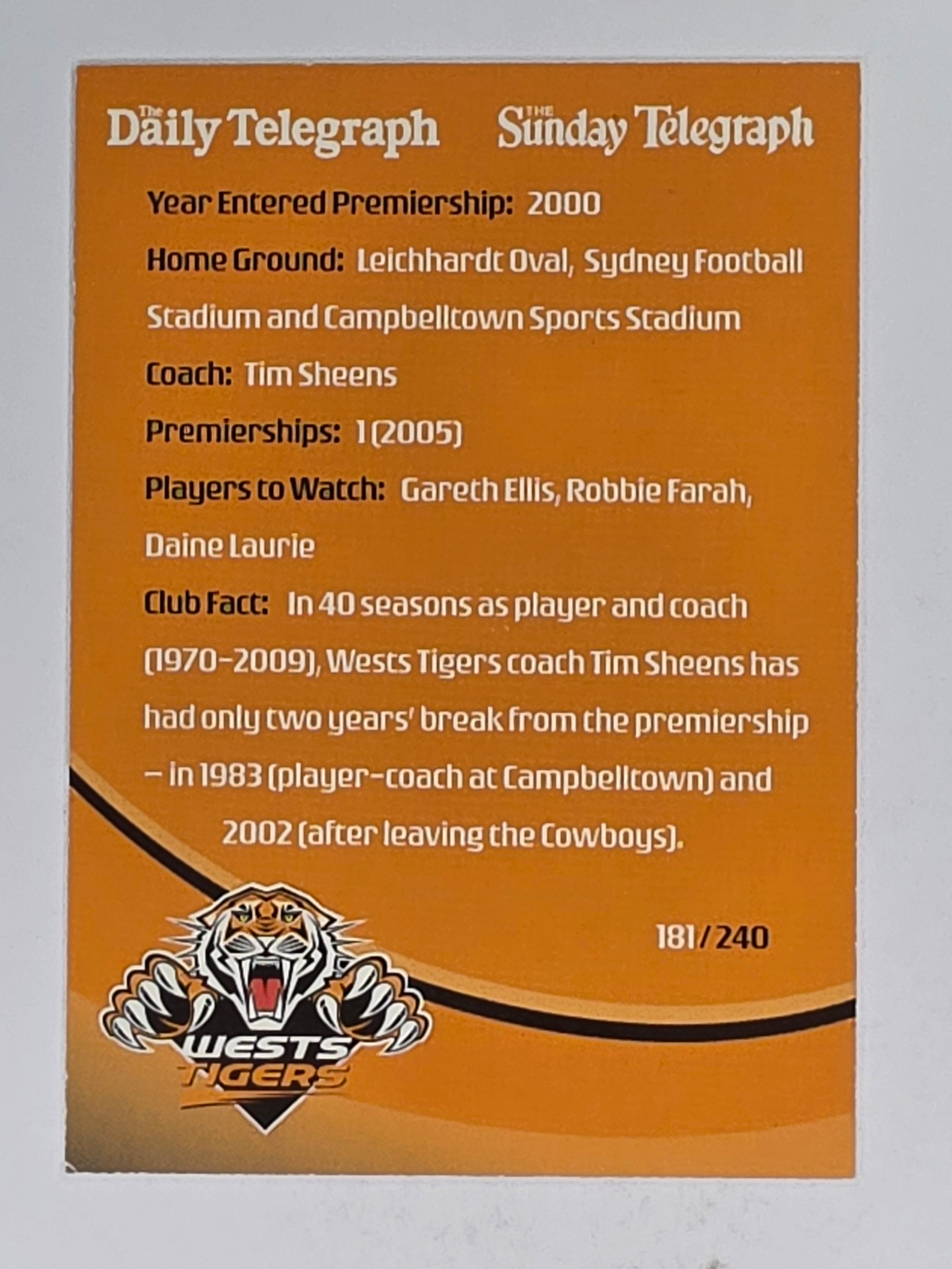NRL 2009 Daily Telegraph | #181 | Logo | Wests Tigers