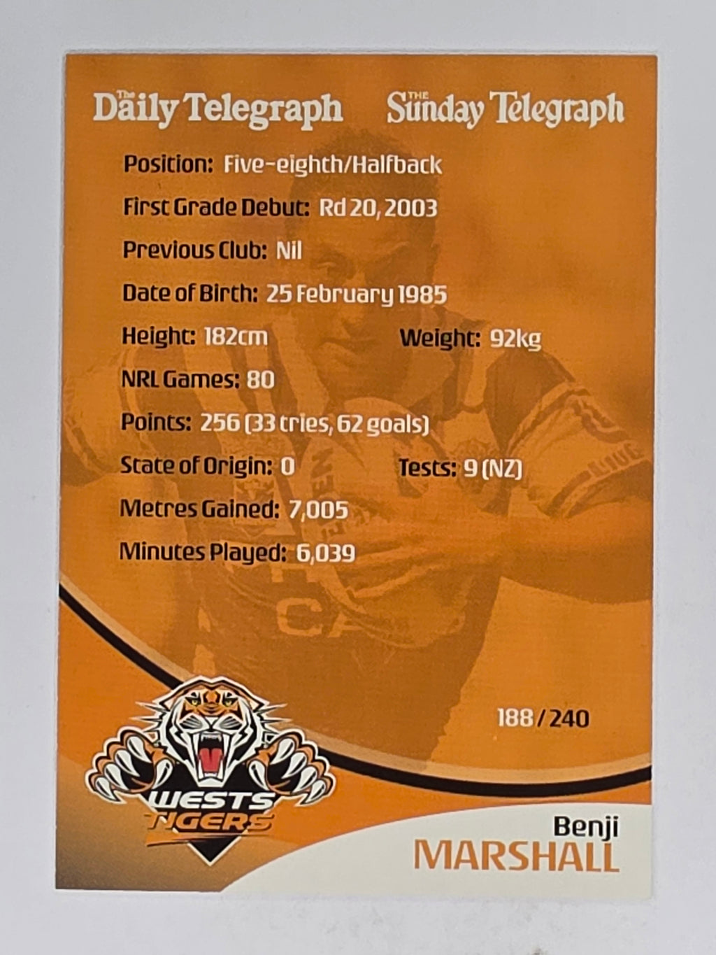 NRL 2009 Daily Telegraph | #188 | Benji Marshall | Wests Tigers