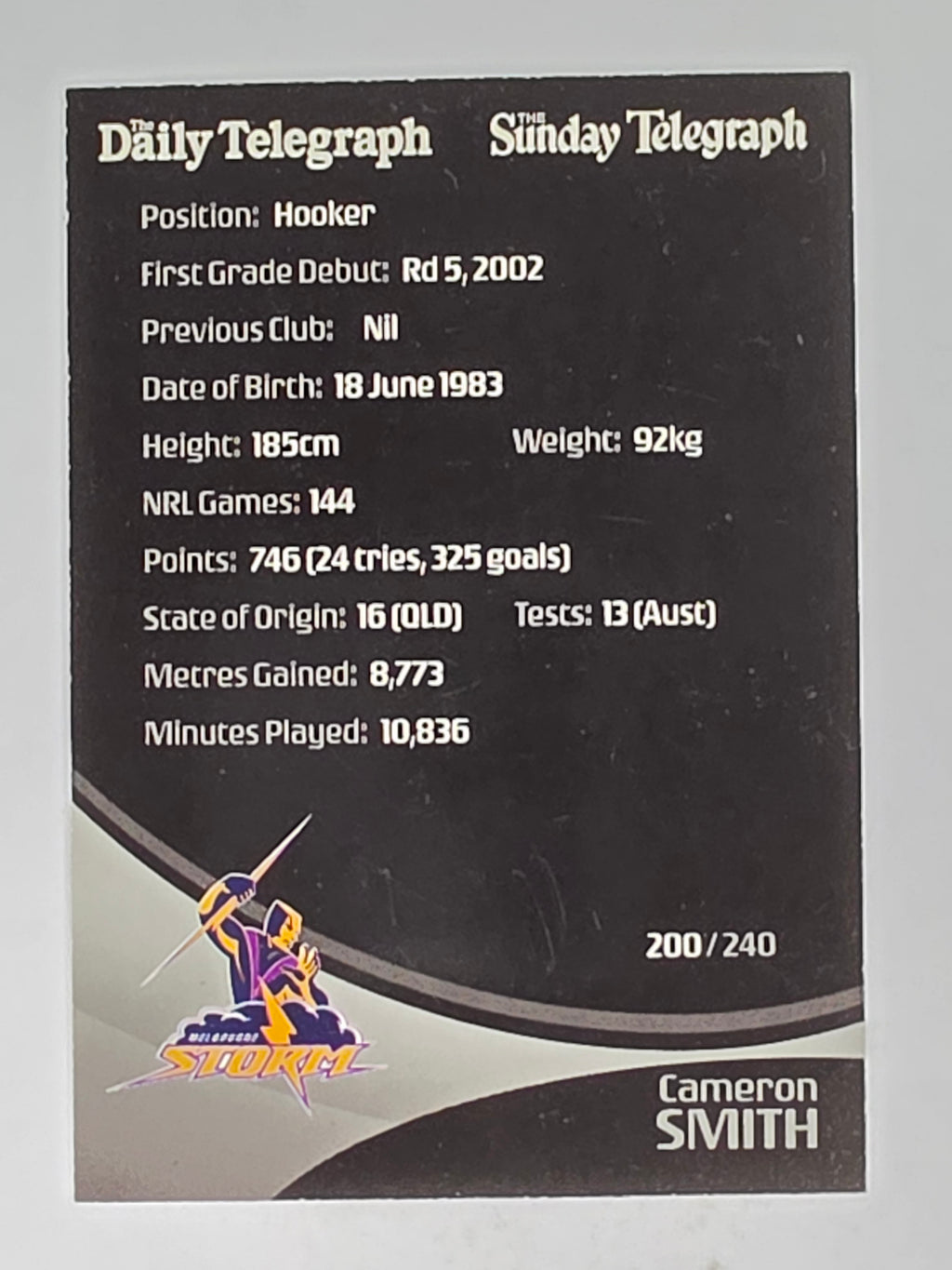NRL 2009 Daily Telegraph | #200 | Cameron Smith | Melbourne Storm