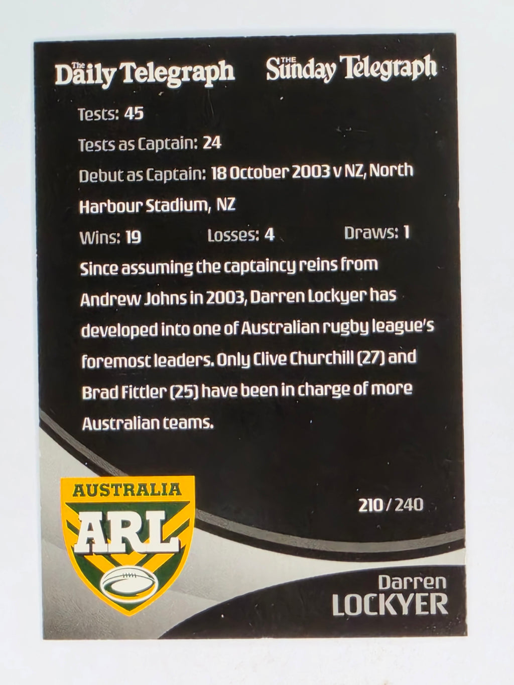 NRL 2009 Daily Telegraph | #210 | Darren Lockyer | Australian Kangaroos