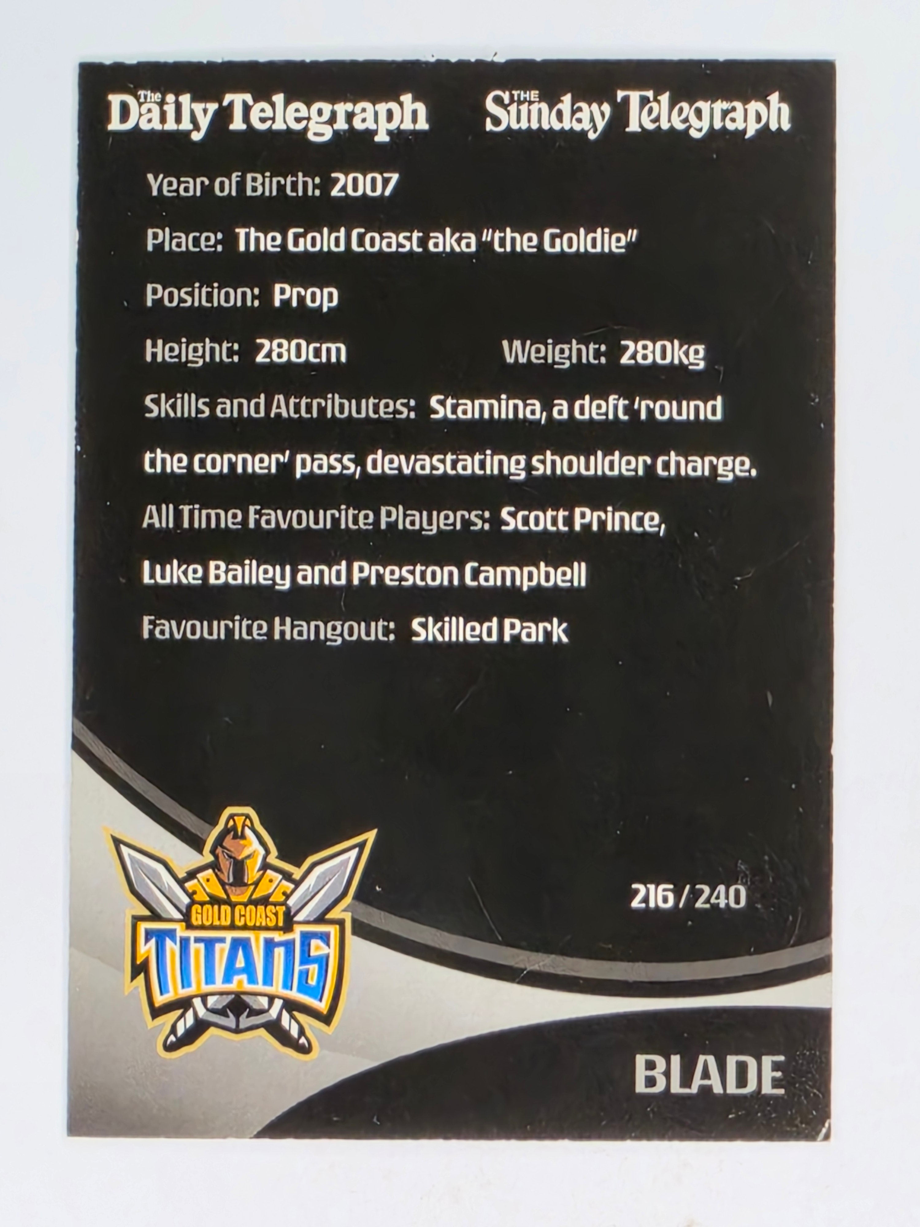NRL 2009 Daily Telegraph | #216 | Team Mascot | Gold Coast Titans