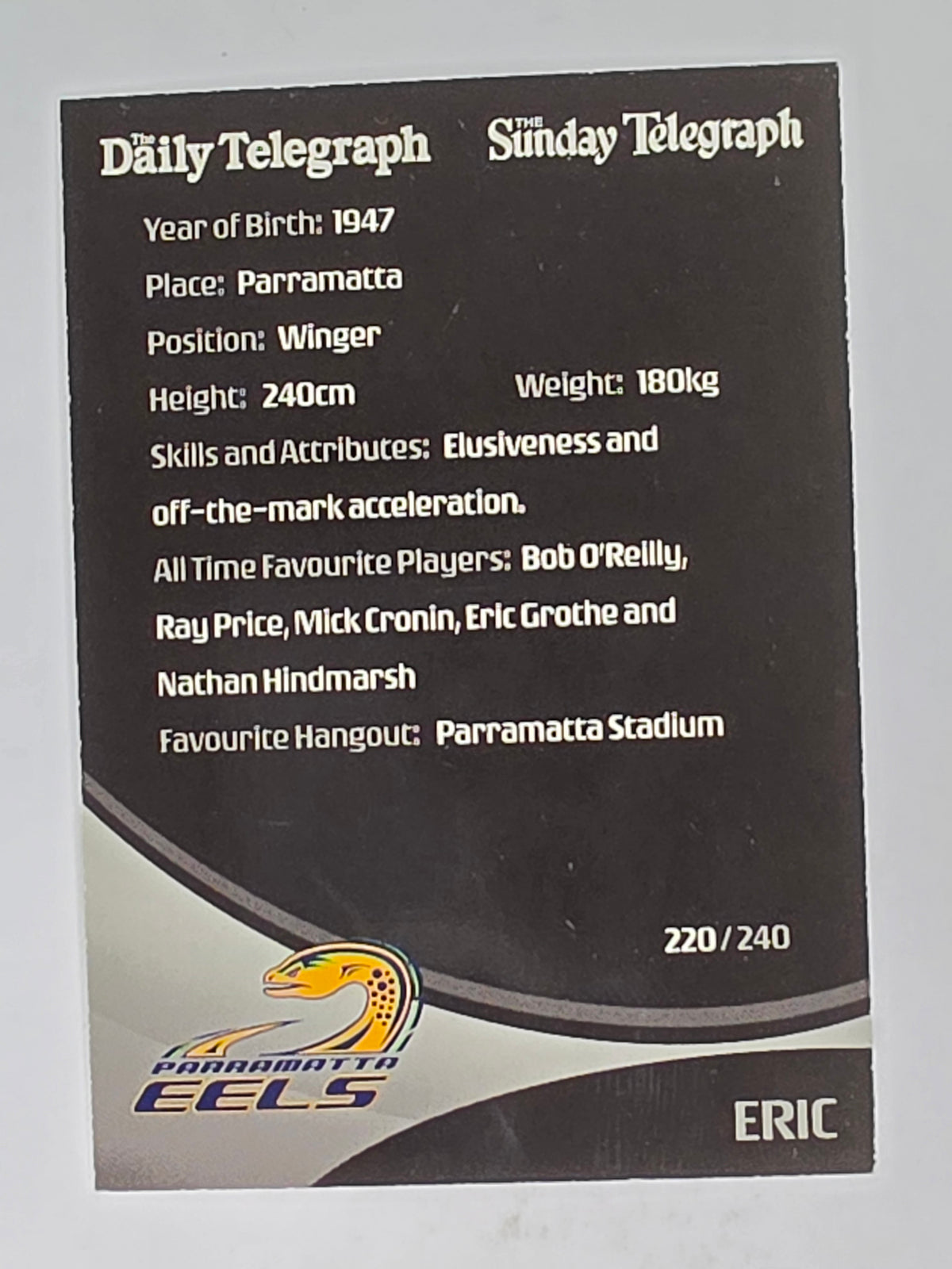 NRL 2009 Daily Telegraph | #220 | Team Mascot | Parramatta Eels