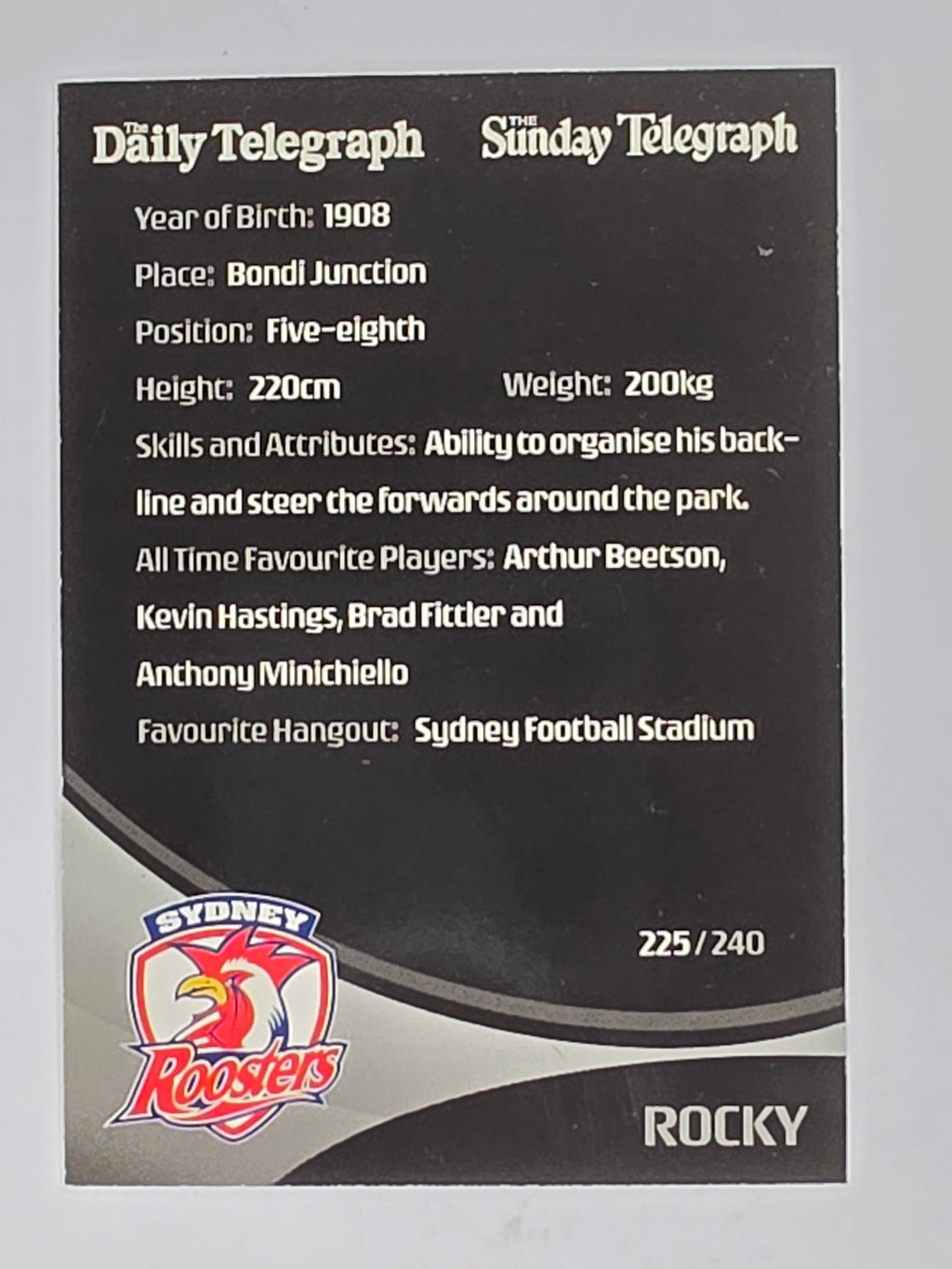 NRL 2009 Daily Telegraph | #225 | Team Mascot | Sydney Roosters