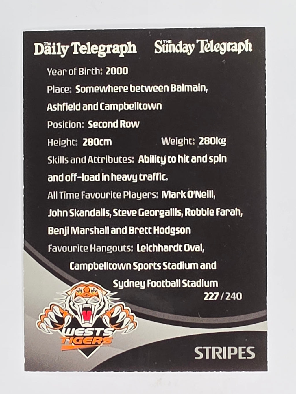 NRL 2009 Daily Telegraph | #227 | Team Mascot | Wests Tigers