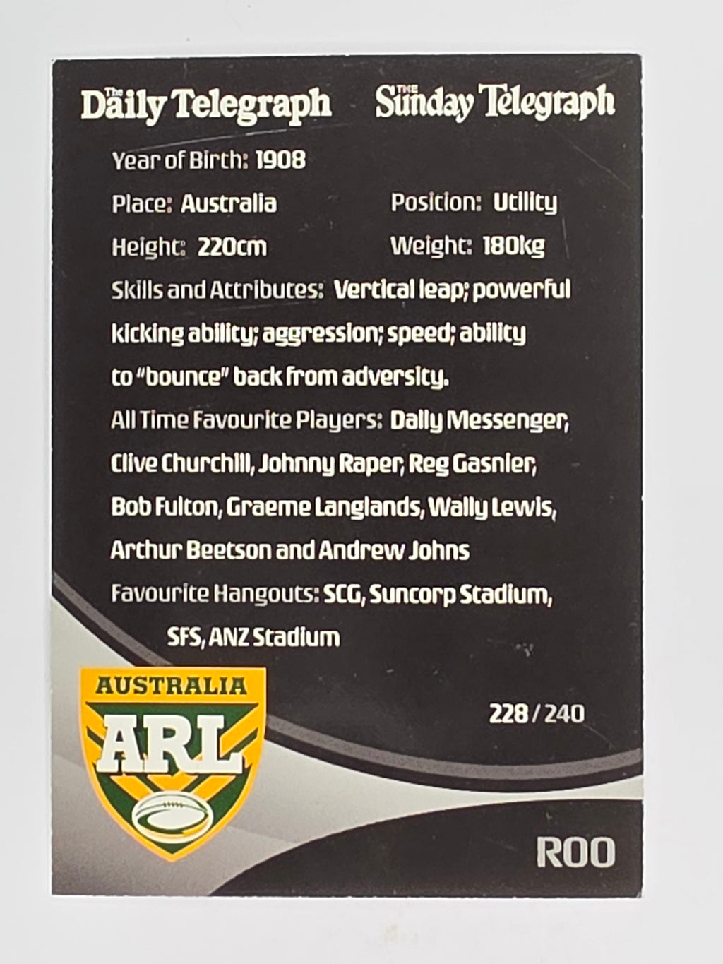 NRL 2009 Daily Telegraph | #228 | Team Mascot | Australian Kangaroos