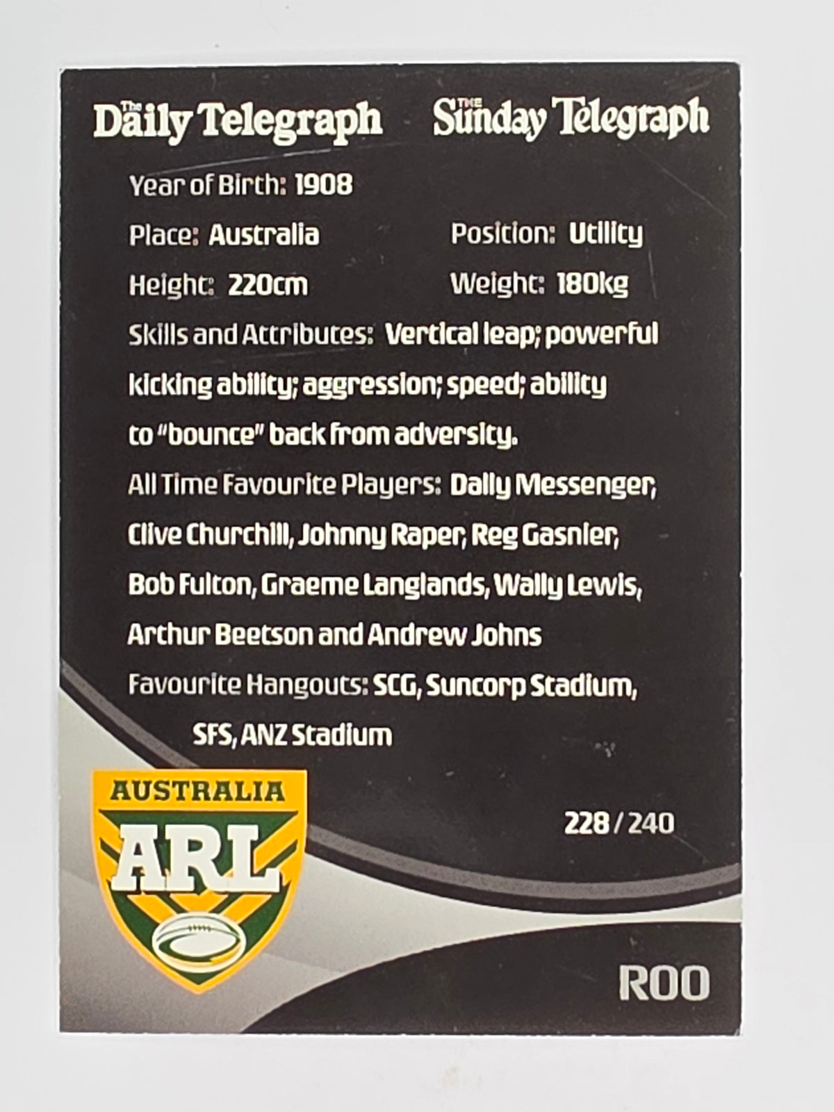 NRL 2009 Daily Telegraph | #228 | Team Mascot | Australian Kangaroos