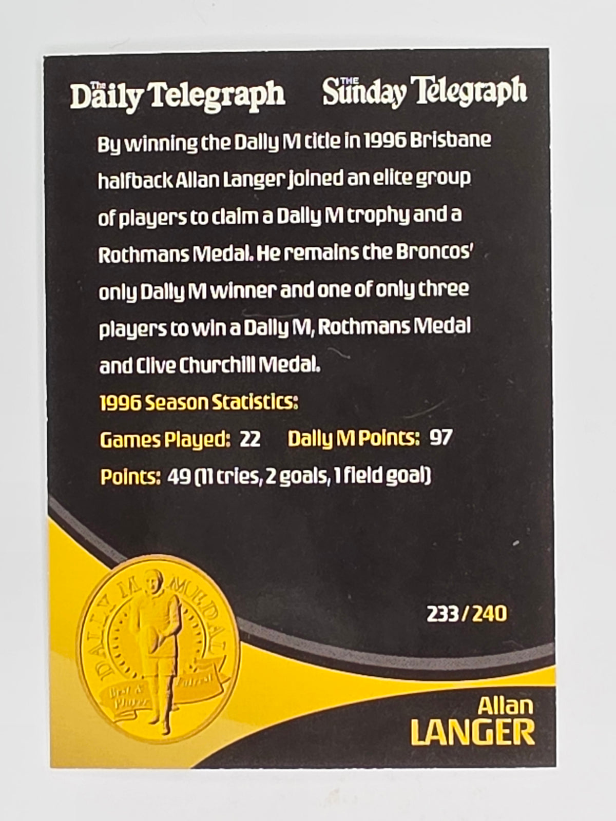 NRL 2009 Daily Telegraph | #233 | Allan Langer | Brisbane Broncos