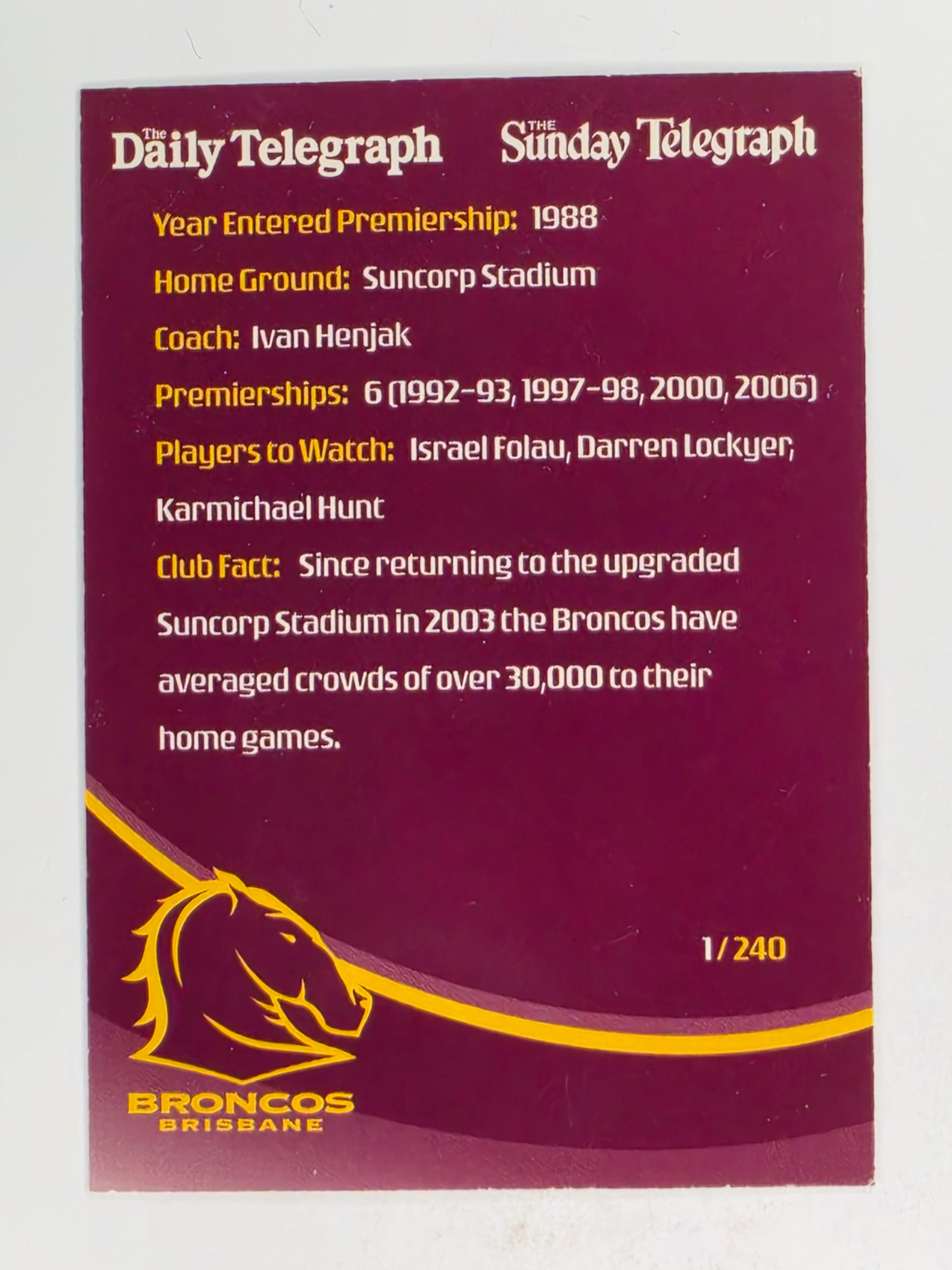 NRL 2009 Daily Telegraph | FOIL #001 | Logo | Brisbane Broncos
