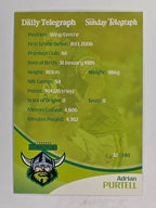 NRL 2009 Daily Telegraph | FOIL #032 | Adrian Purtell | Canberra Raiders
