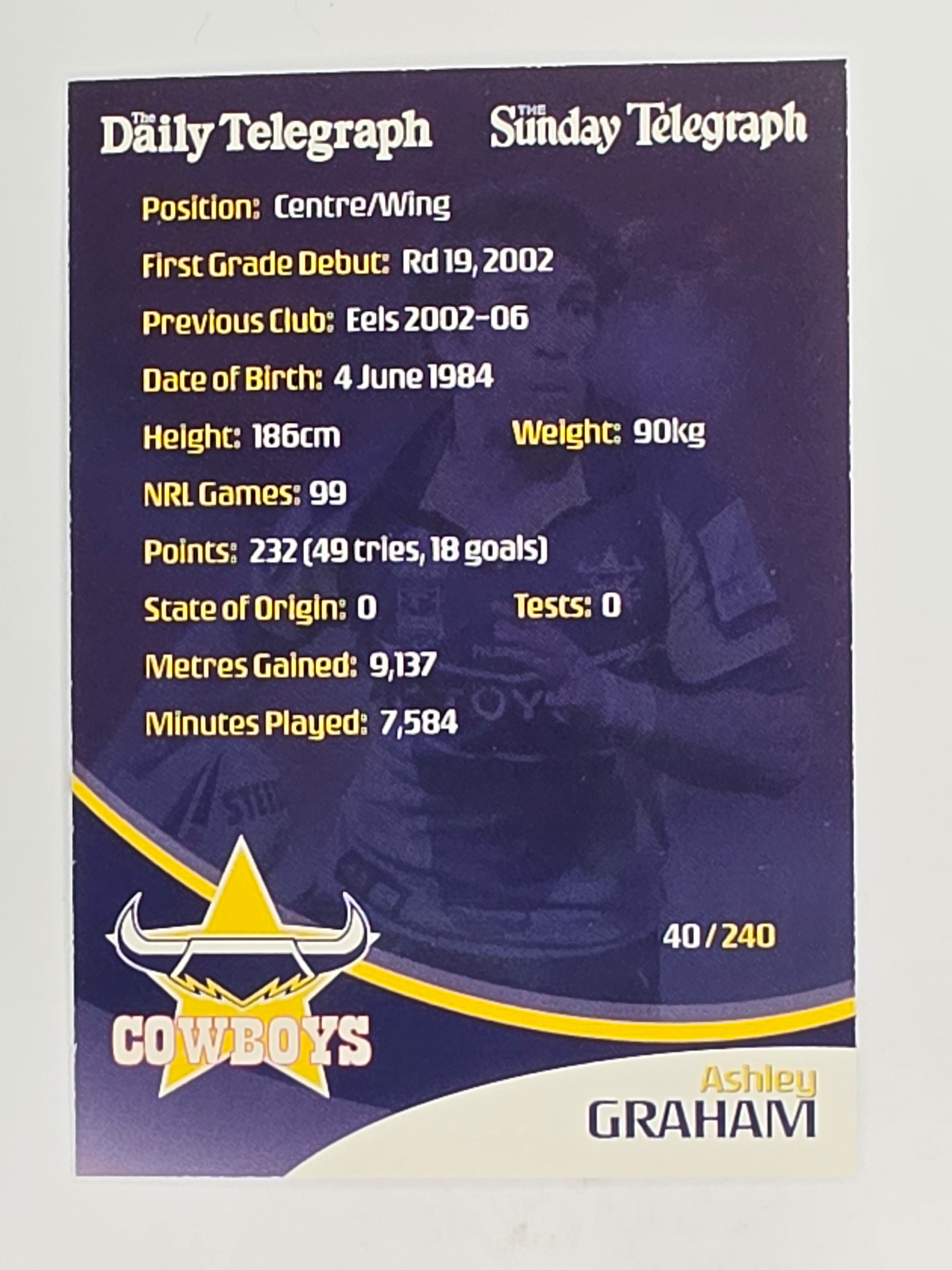 NRL 2009 Daily Telegraph | FOIL #040 | Ashley Graham | North Queensland Cowboys