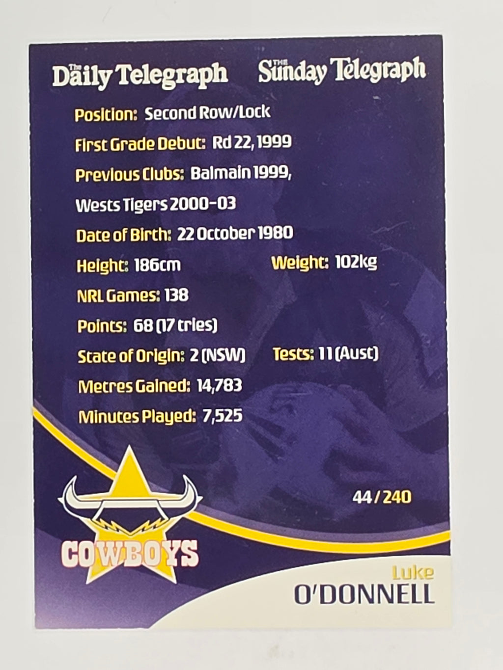 NRL 2009 Daily Telegraph | FOIL #044 | Luke O'Donnell | North Queensland Cowboys