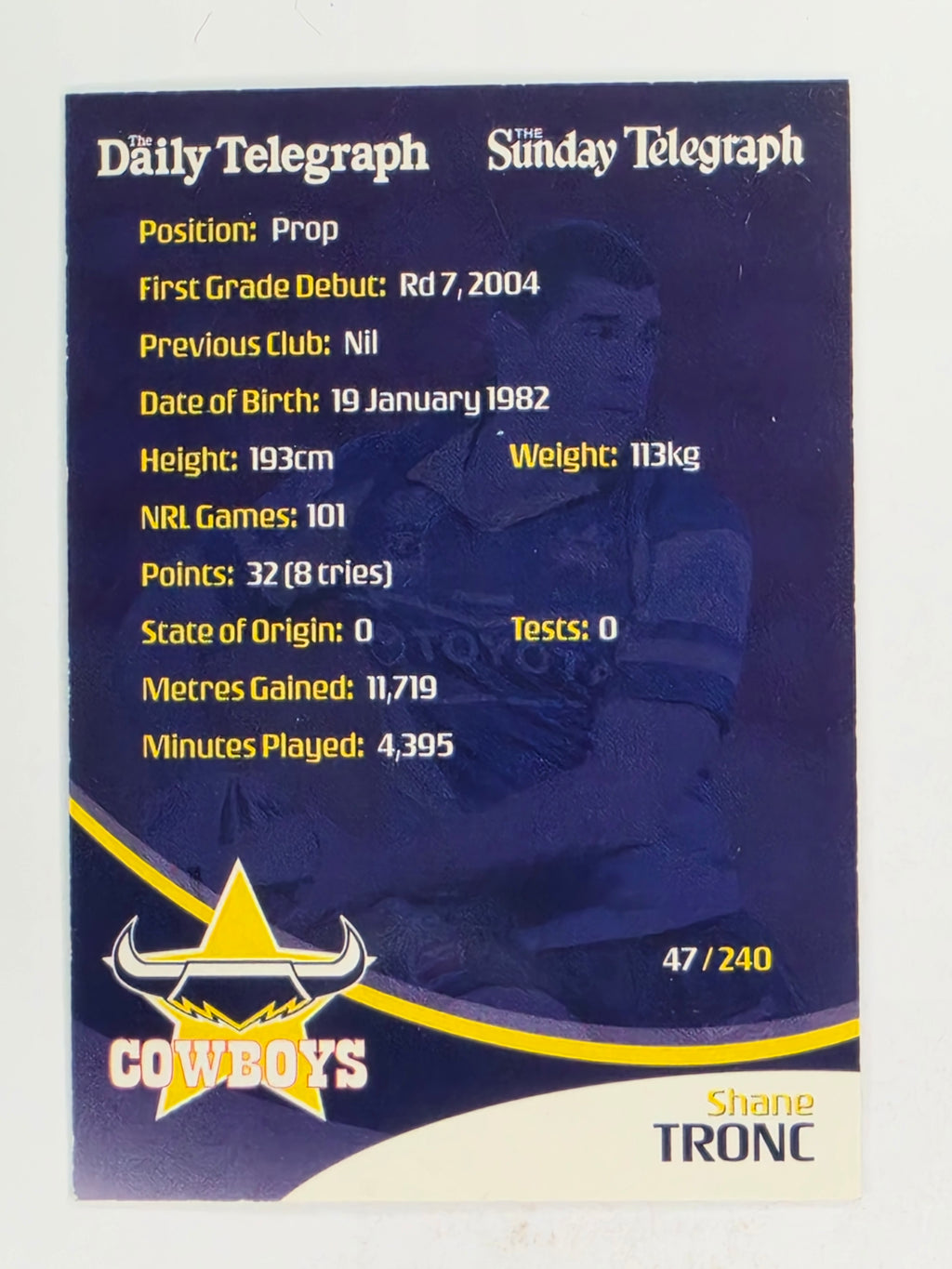 NRL 2009 Daily Telegraph | FOIL #047 | Shane Tronc | North Queensland Cowboys