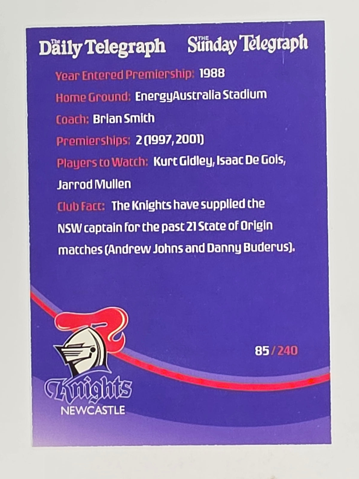 NRL 2009 Daily Telegraph | FOIL #085 | Logo | Newcastle Knights