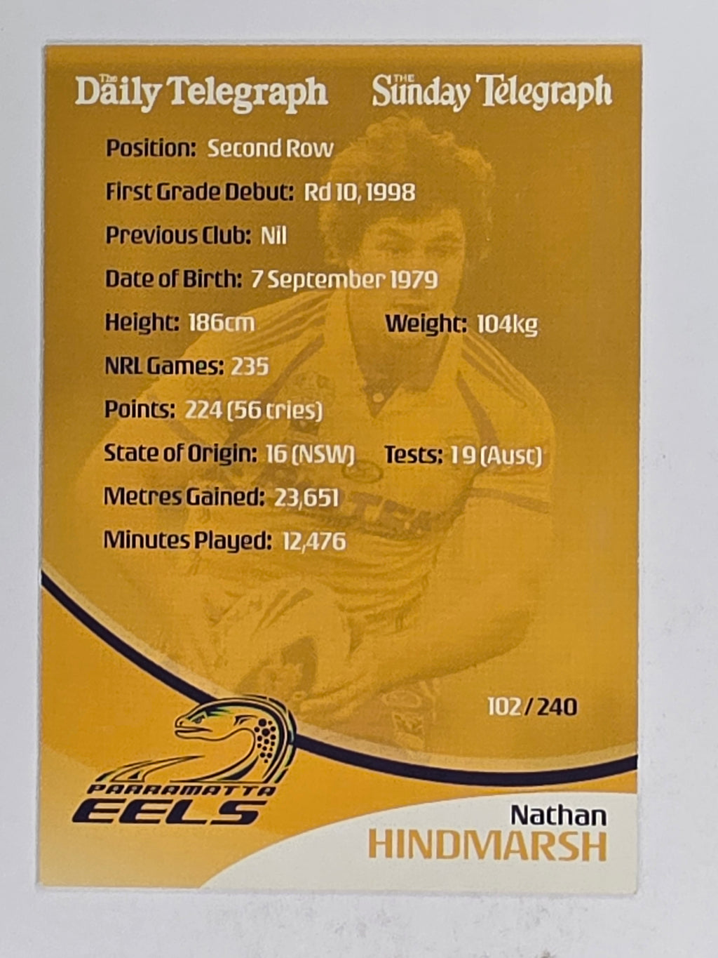 NRL 2009 Daily Telegraph | FOIL #102 | Nathan Hindmarsh | Parramatta Eels