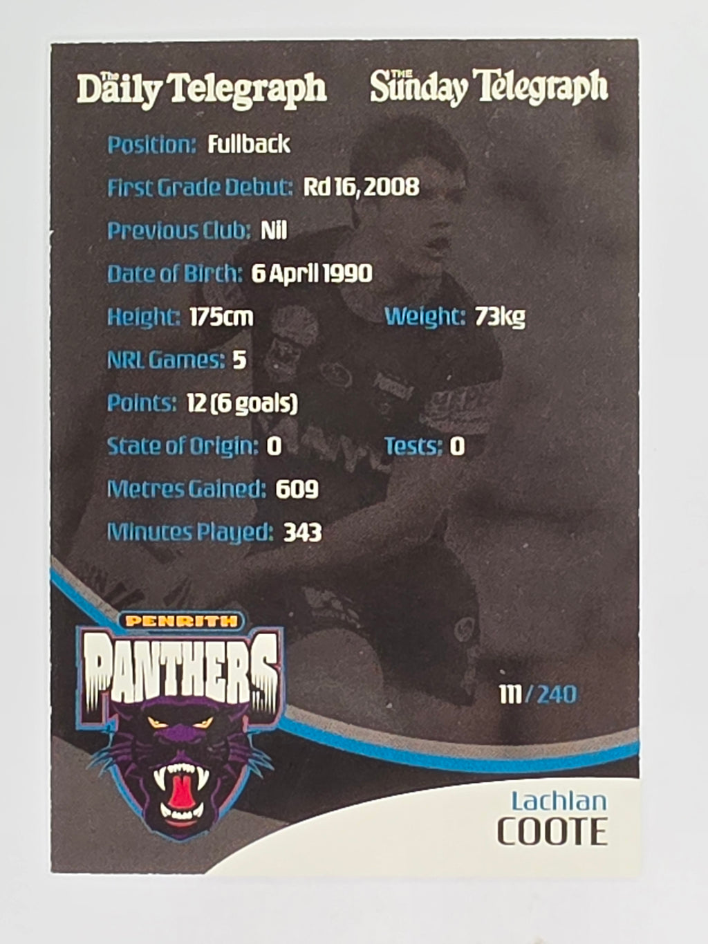 NRL 2009 Daily Telegraph | FOIL #111 | Lachlan Coote | Penrith Panthers
