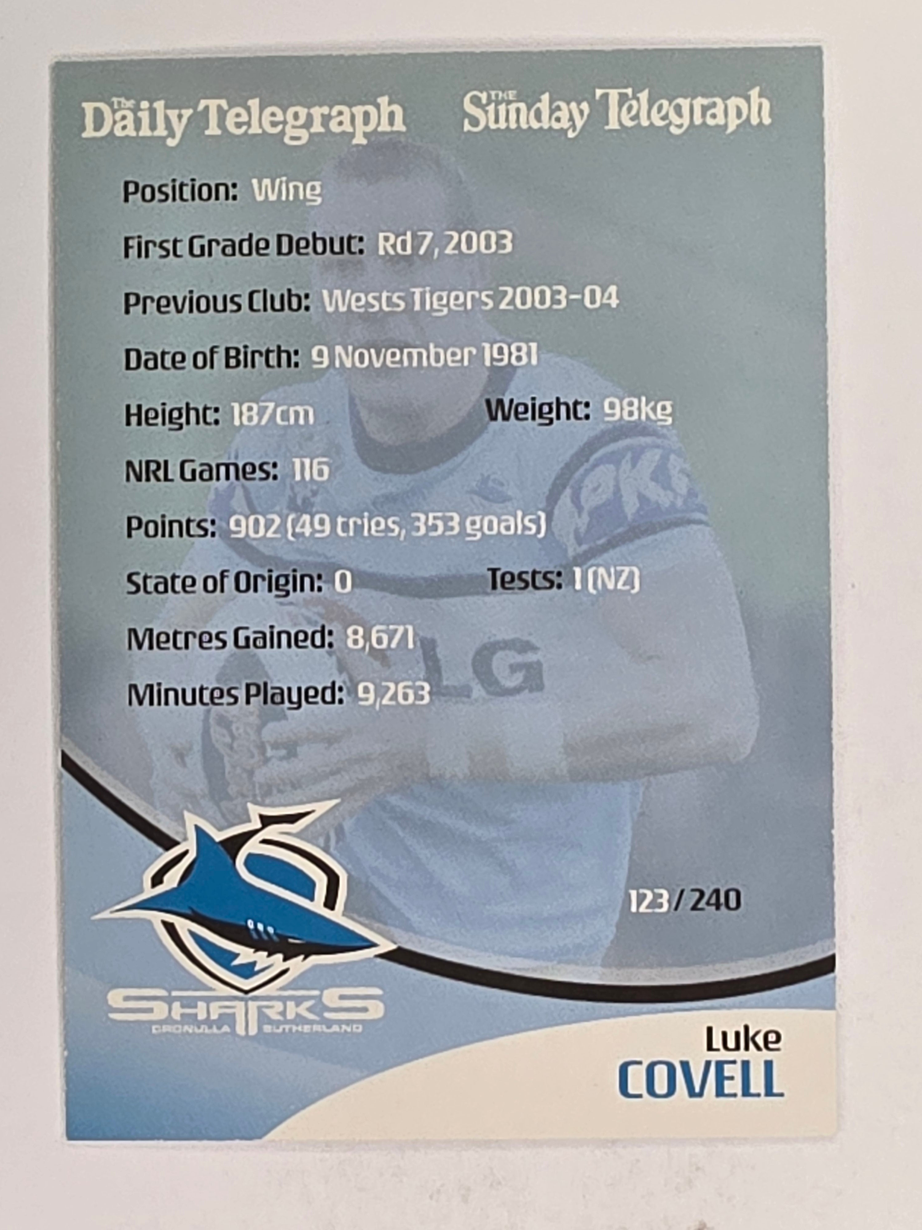 NRL 2009 Daily Telegraph | FOIL #123 | Luke Covell | Cronulla Sutherland Sharks