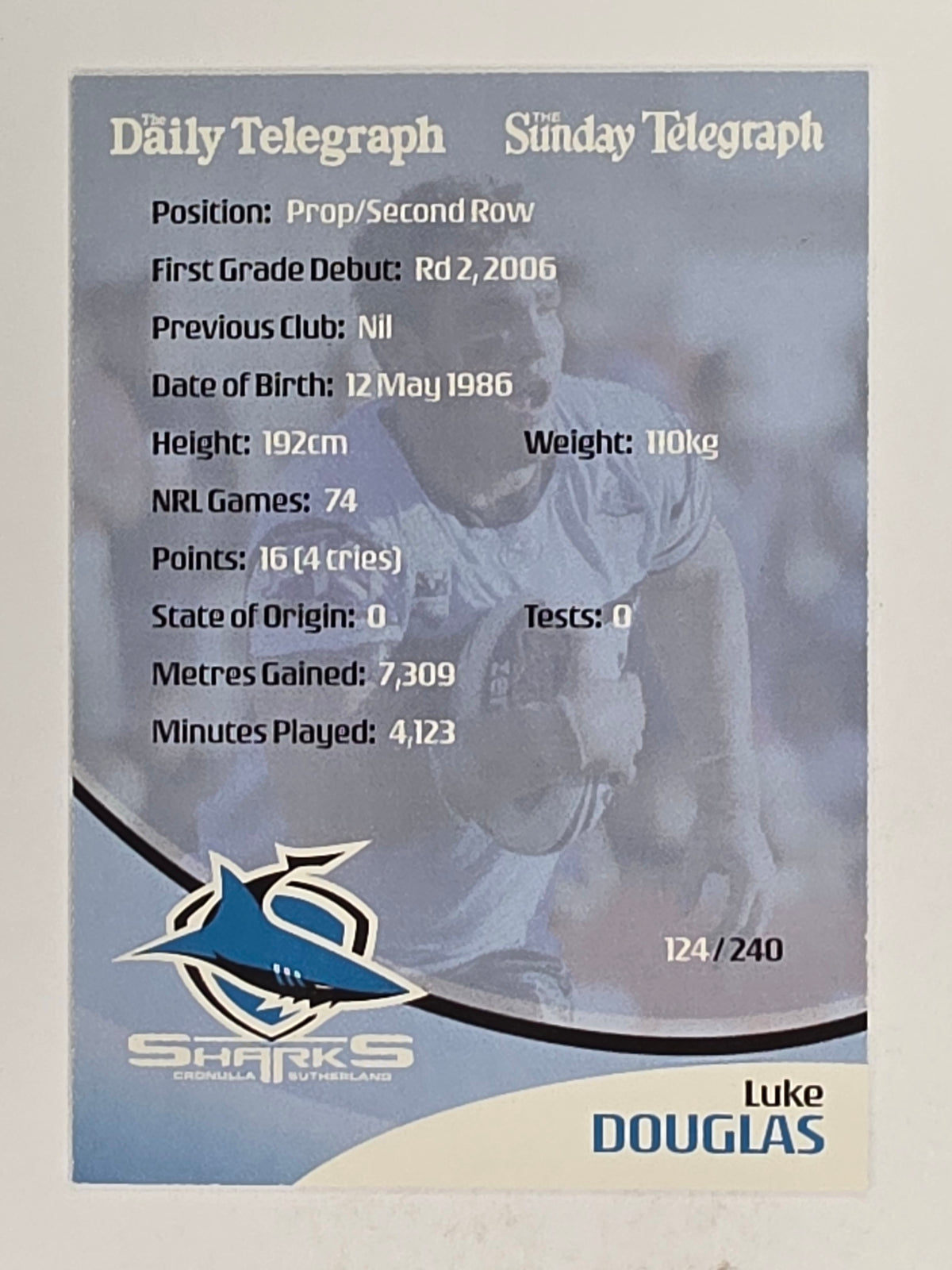 NRL 2009 Daily Telegraph | FOIL #124 | Luke Douglas | Cronulla Sutherland Sharks