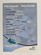 NRL 2009 Daily Telegraph | FOIL #129 | Ben Ross | Cronulla Sutherland Sharks