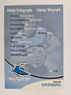 NRL 2009 Daily Telegraph | FOIL #131 | David Simmons | Cronulla Sutherland Sharks